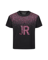 Richmond Junior T-shirt con logo JR in strass e spalle decorate - Black