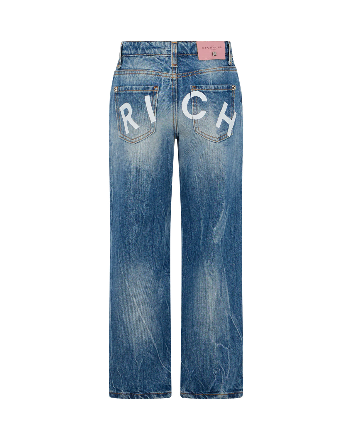 Richmond Junior Jeans a gamba dritta con lettere stampate sul retro - Denim Blue Medium