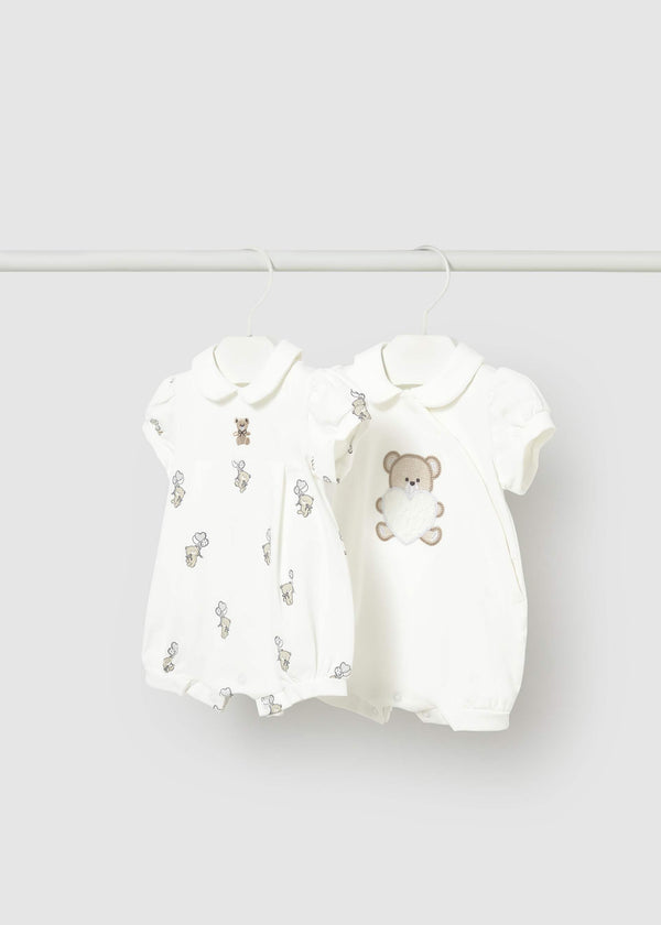 Set 2 pigiami corti ricamati neonata - Ecru
