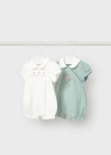 Set 2 pigiami corti ricamati neonata - Acqua