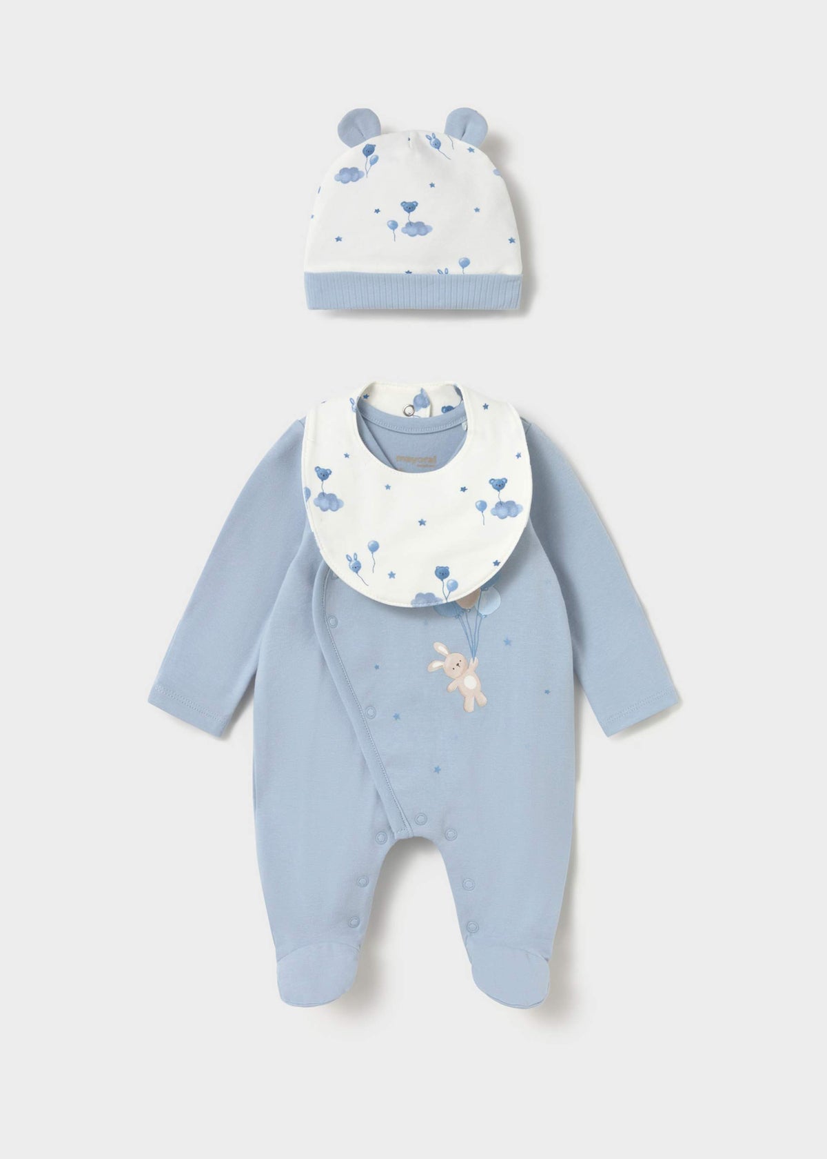 Set pigiama cappello e bavaglino orsetto neonata - Cielo