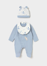 Set pigiama cappello e bavaglino orsetto neonata - Cielo