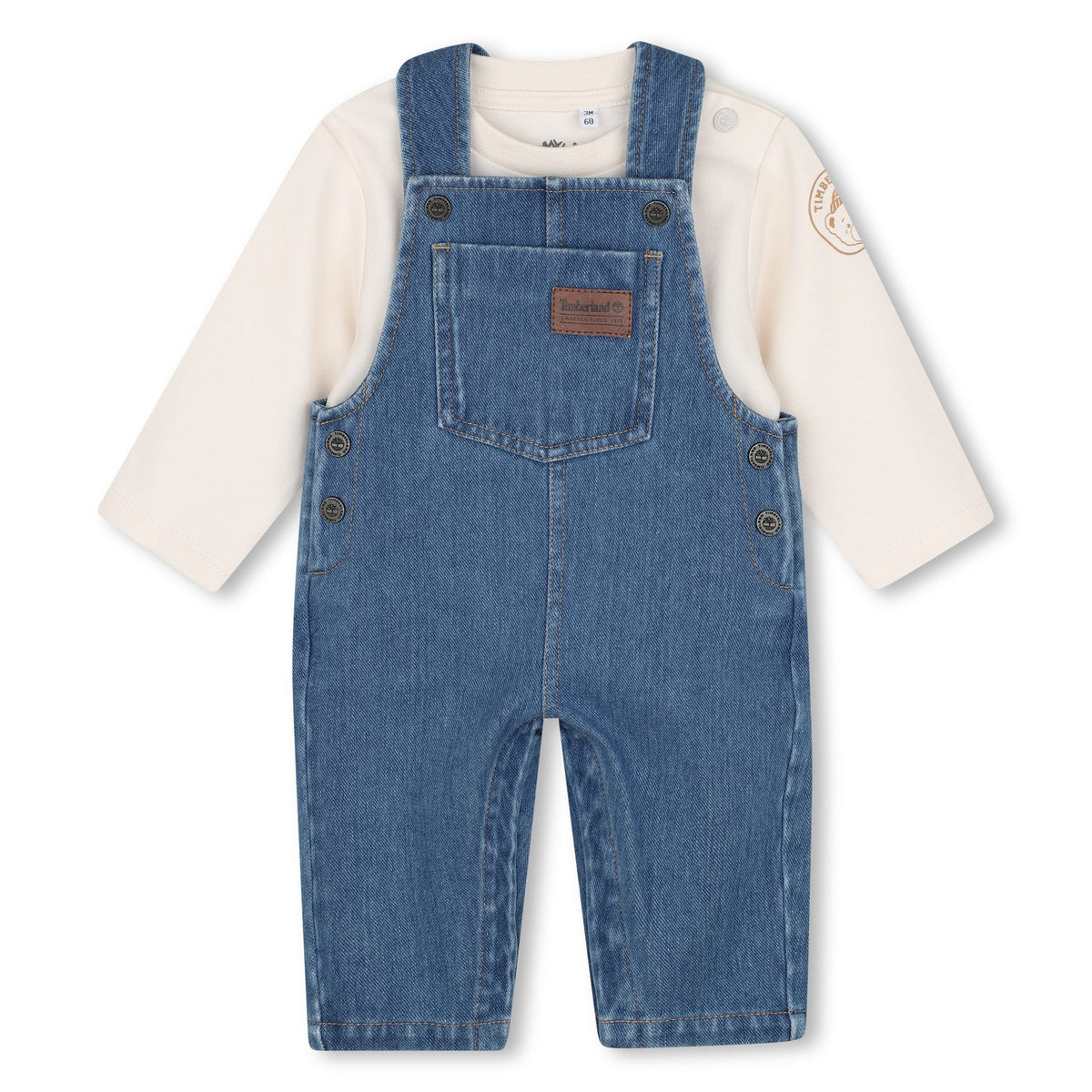 Timberland Kids Set salopette in denim e maglia a maniche lunghe - Grigio mare