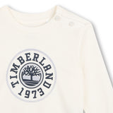 Timberland Kids Maglia a maniche lunghe in cotone biologico con logo - Avorio