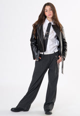 Pantalone gessato con strass ragazza - Grigio