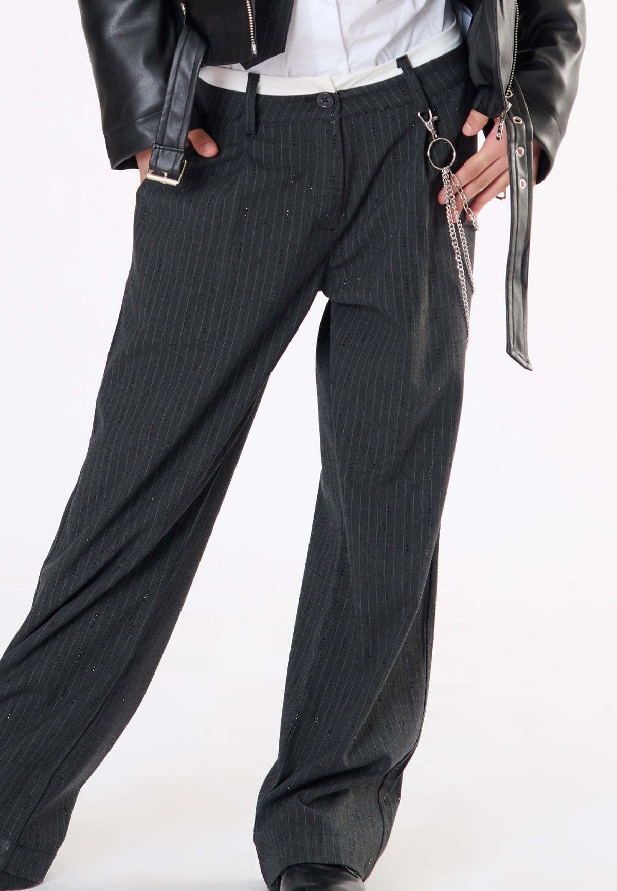 Pantalone gessato con strass ragazza - Grigio
