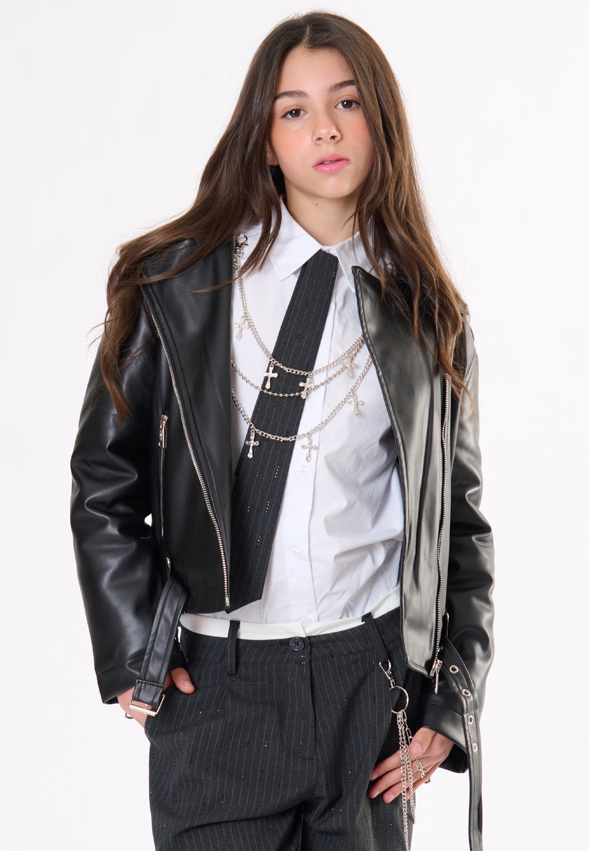Camicia con cravatta ragazza - Latte