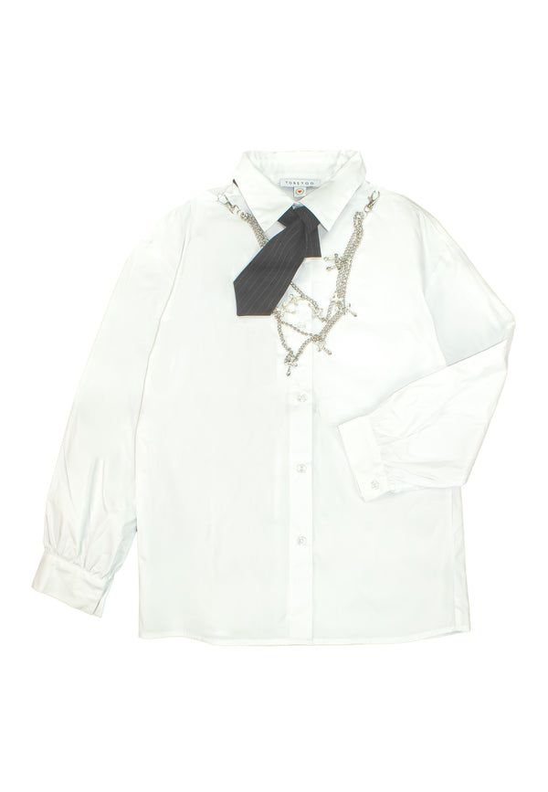 Camicia con cravatta ragazza - Latte