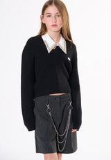 Maglia con collo camicia ragazza - Nero