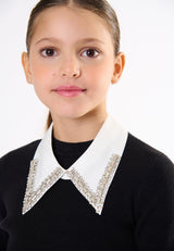Maglia con collo camicia ragazza - Nero