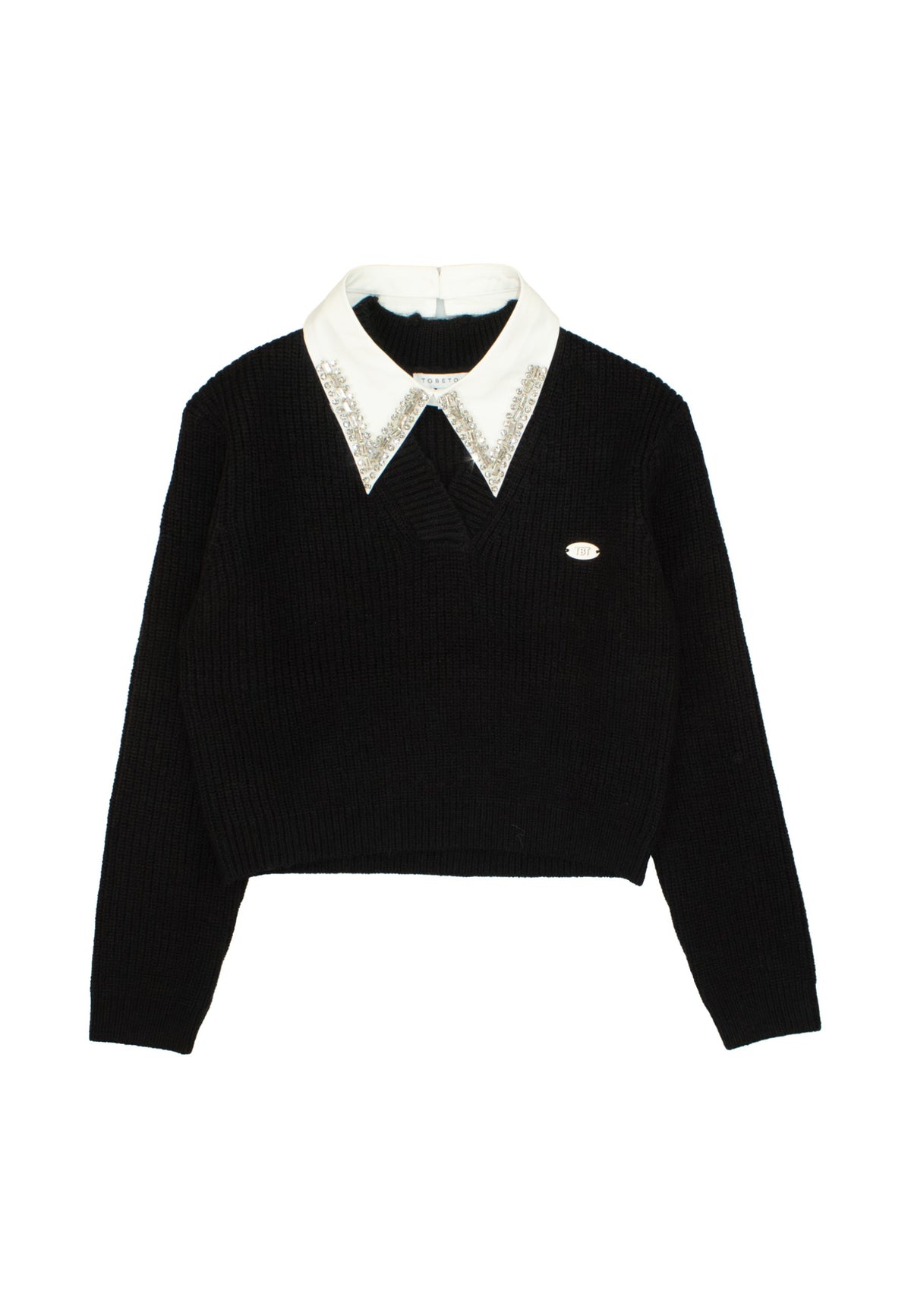 Maglia con collo camicia ragazza - Nero