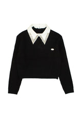 Maglia con collo camicia ragazza - Nero