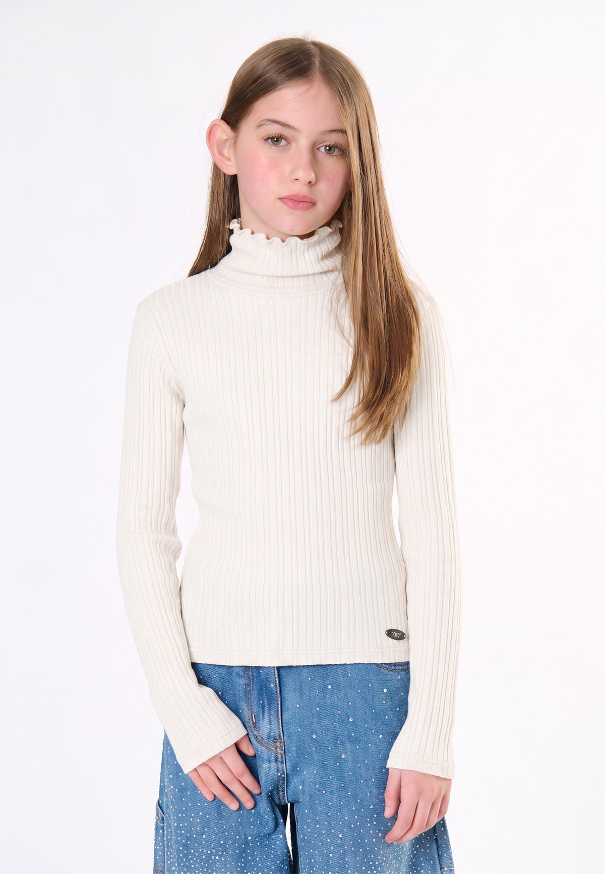 Maglia a coste ragazza - Latte