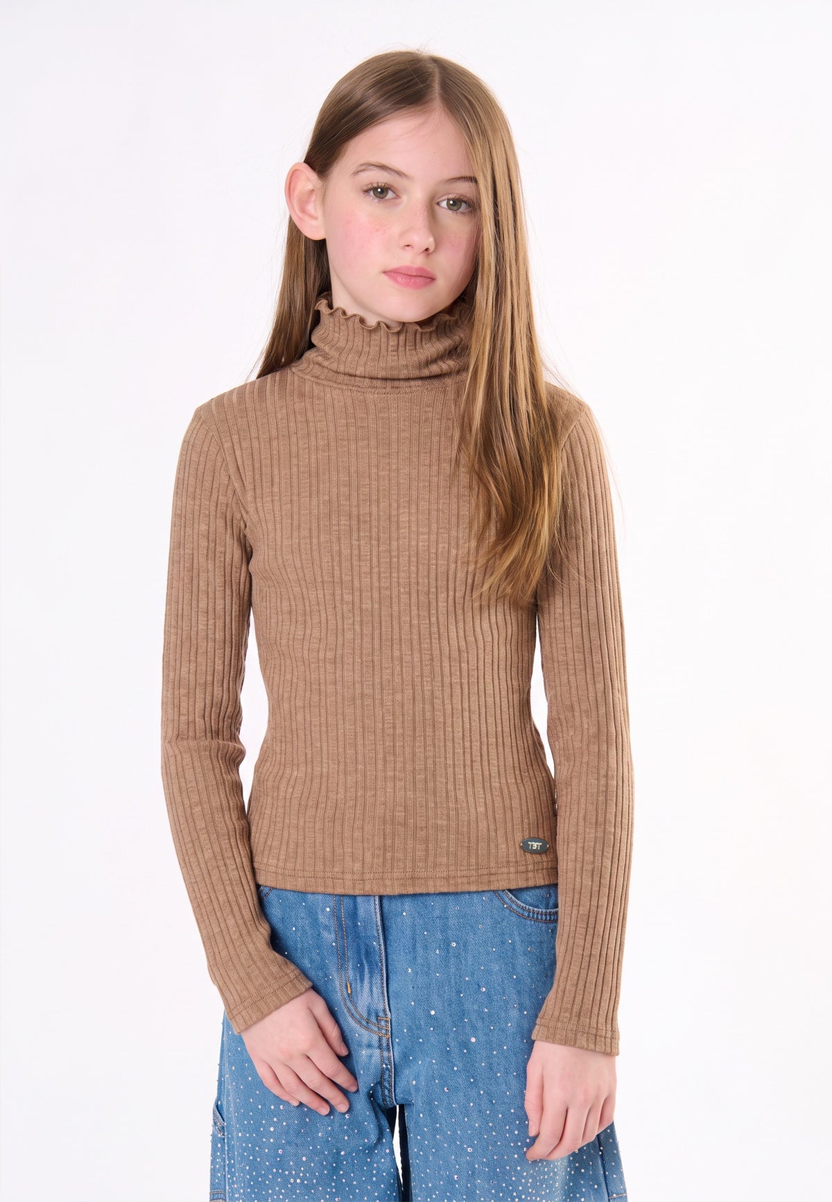 Maglia a coste ragazza - Moka