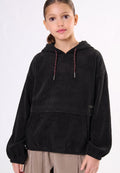Maglia in velluto con cappuccio ragazza - Nero