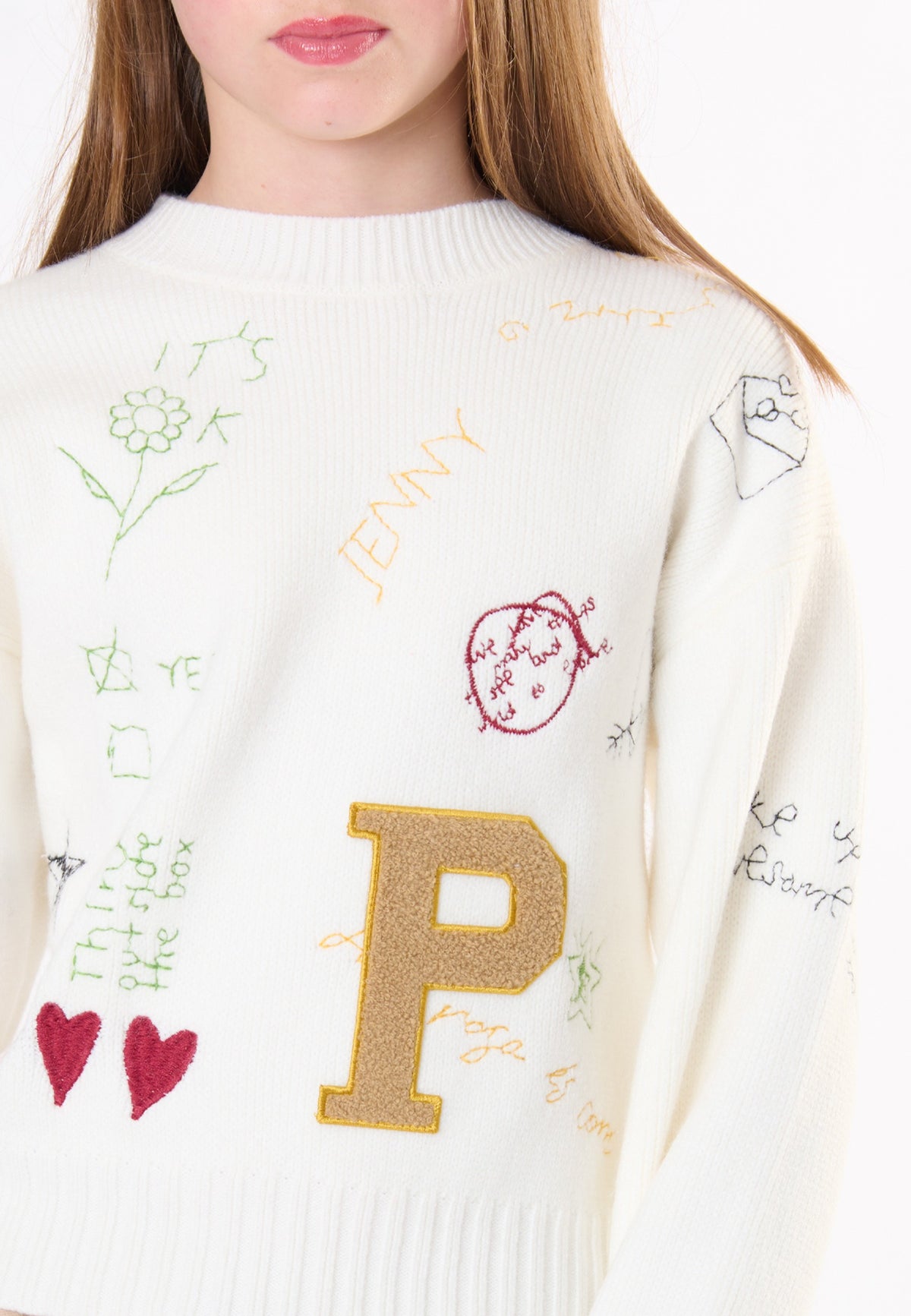 Maglia con ricami ragazza - Latte