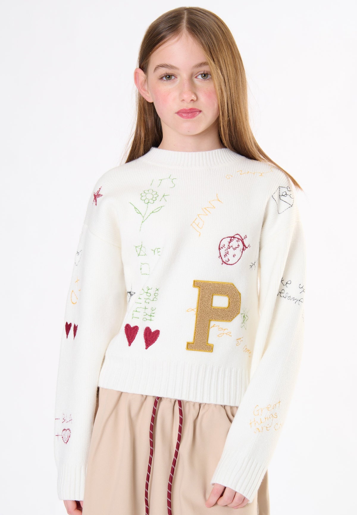 Maglia con ricami ragazza - Latte
