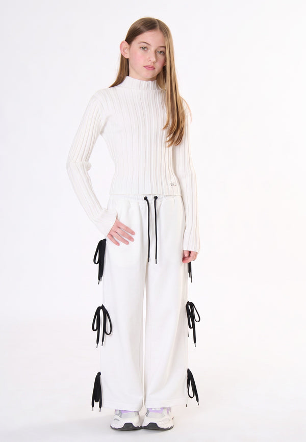 Pantaloni con lacci ragazza - Latte