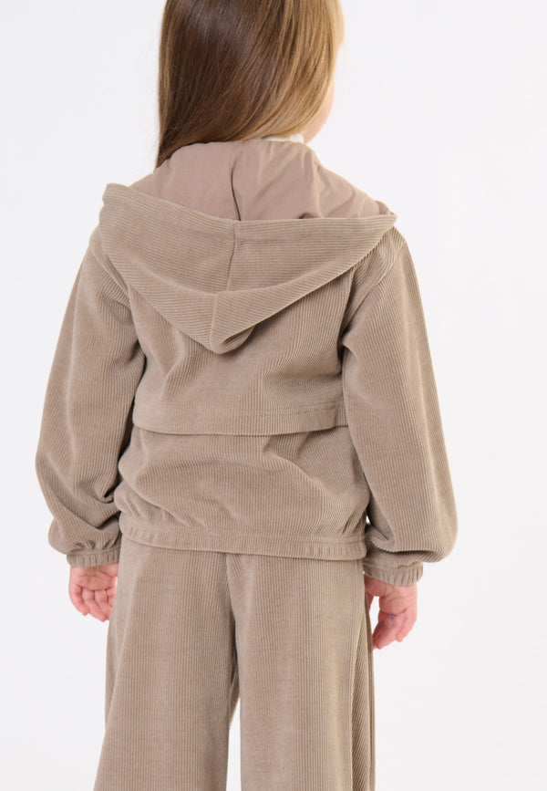 Maglia full zip in vellutto bambina - Tortora