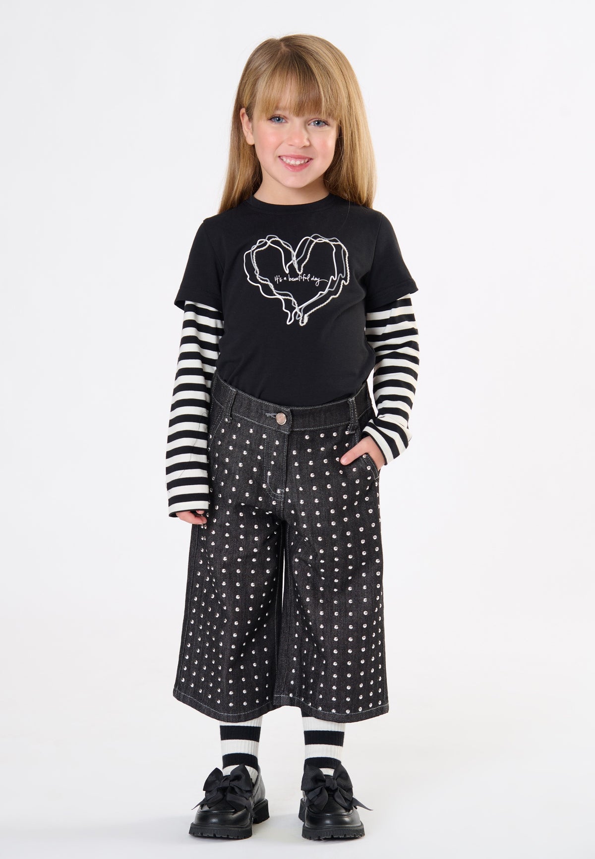 Bermuda jeans con borchie bambina - Nero