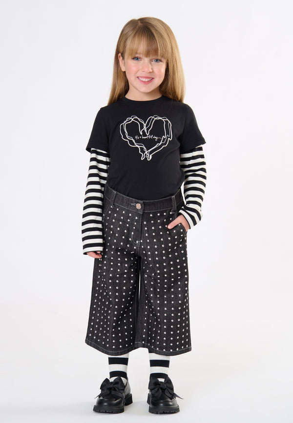 Bermuda jeans con borchie bambina - Nero