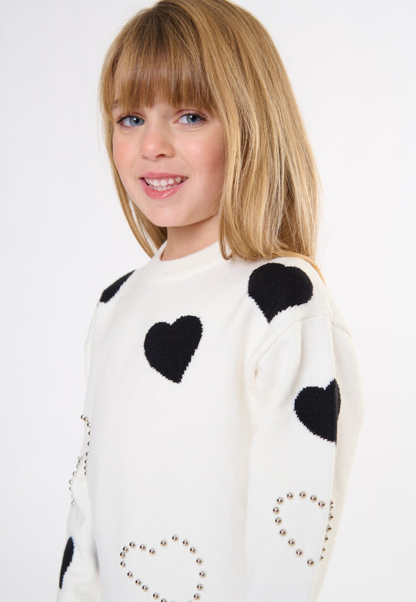 Abito cuori bambina - Latte/Nero