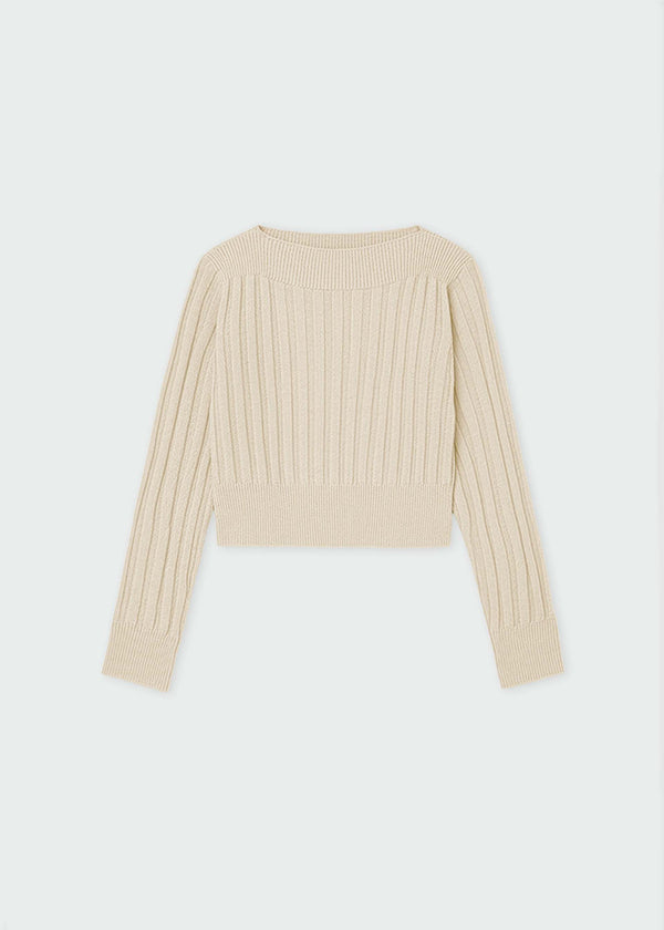 Top corto a costine ragazza - Crema