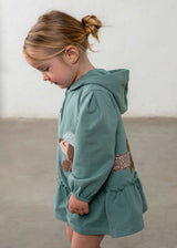 Vestito con cappuccio volant bimba - Lagoon