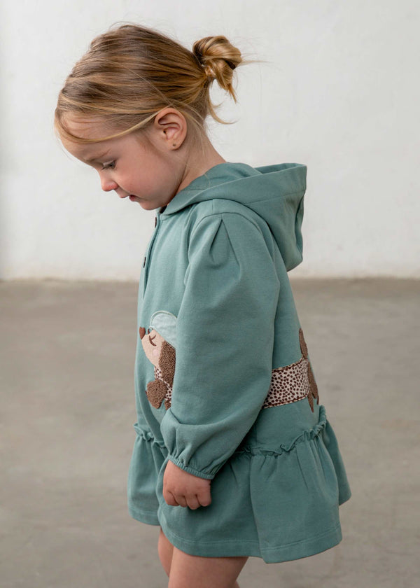 Vestito con cappuccio volant bimba - Lagoon