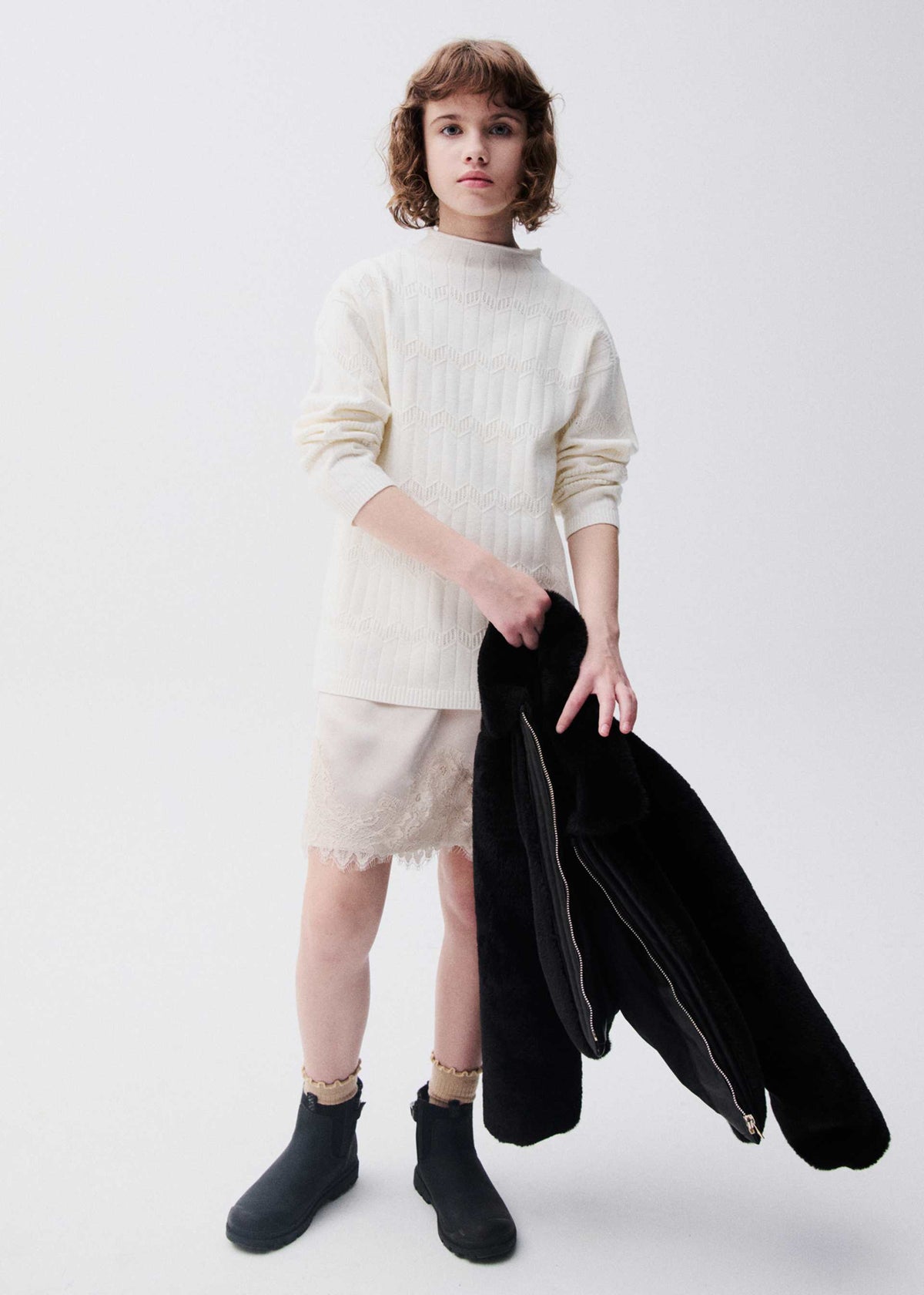 Vestito in pizzo ragazza - Crema