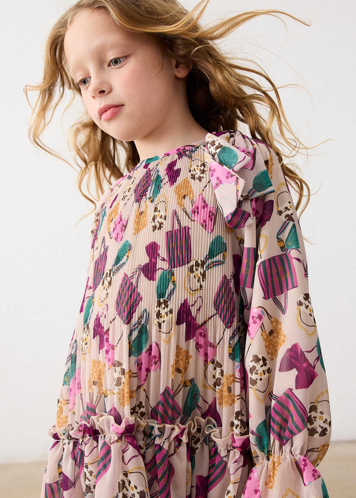 Vestito plissettato stampato bambina - Bottiglia