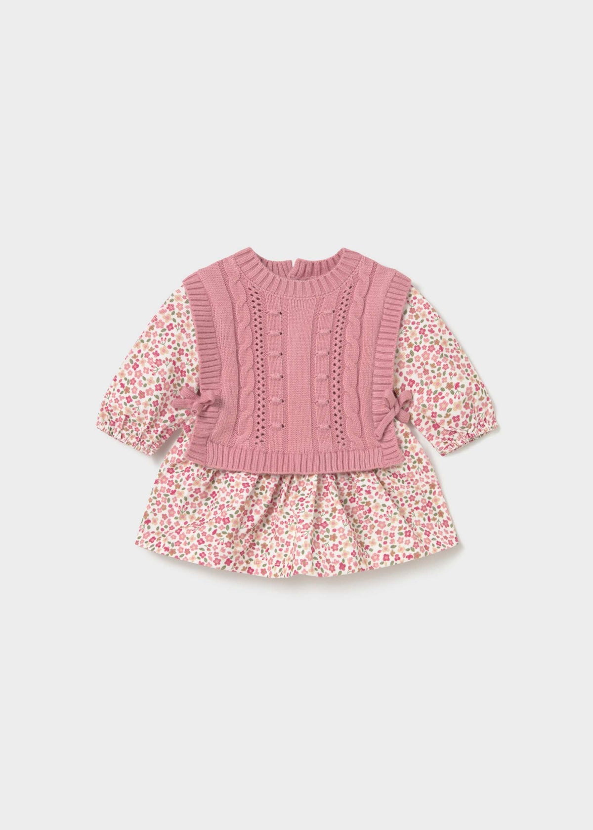 Vestito stampato con gilet neonata - Cipria