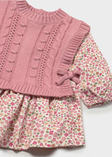 Vestito stampato con gilet neonata - Cipria