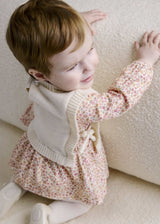 Vestito stampato con gilet neonata - Crema