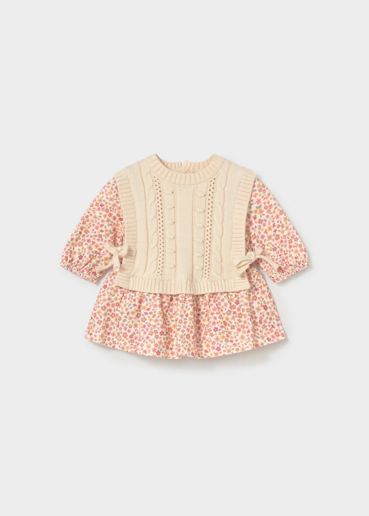 Vestito stampato con gilet neonata - Crema