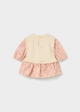 Vestito stampato con gilet neonata - Crema