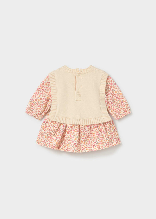 Vestito stampato con gilet neonata - Crema