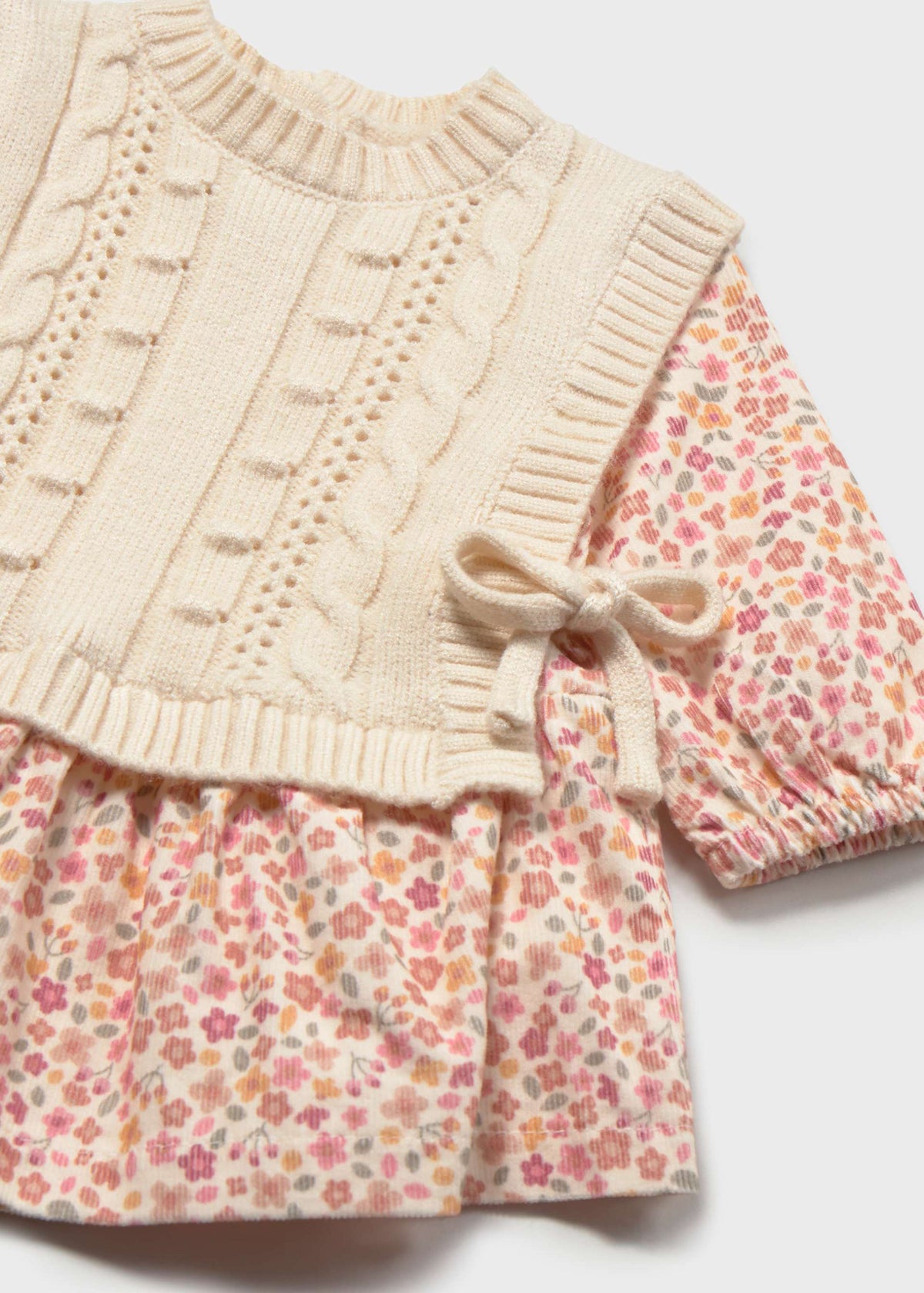 Vestito stampato con gilet neonata - Crema