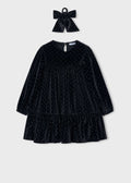Vestito velluto con elastico per capelli bambina - Nero