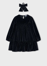 Vestito velluto con elastico per capelli bambina - Nero
