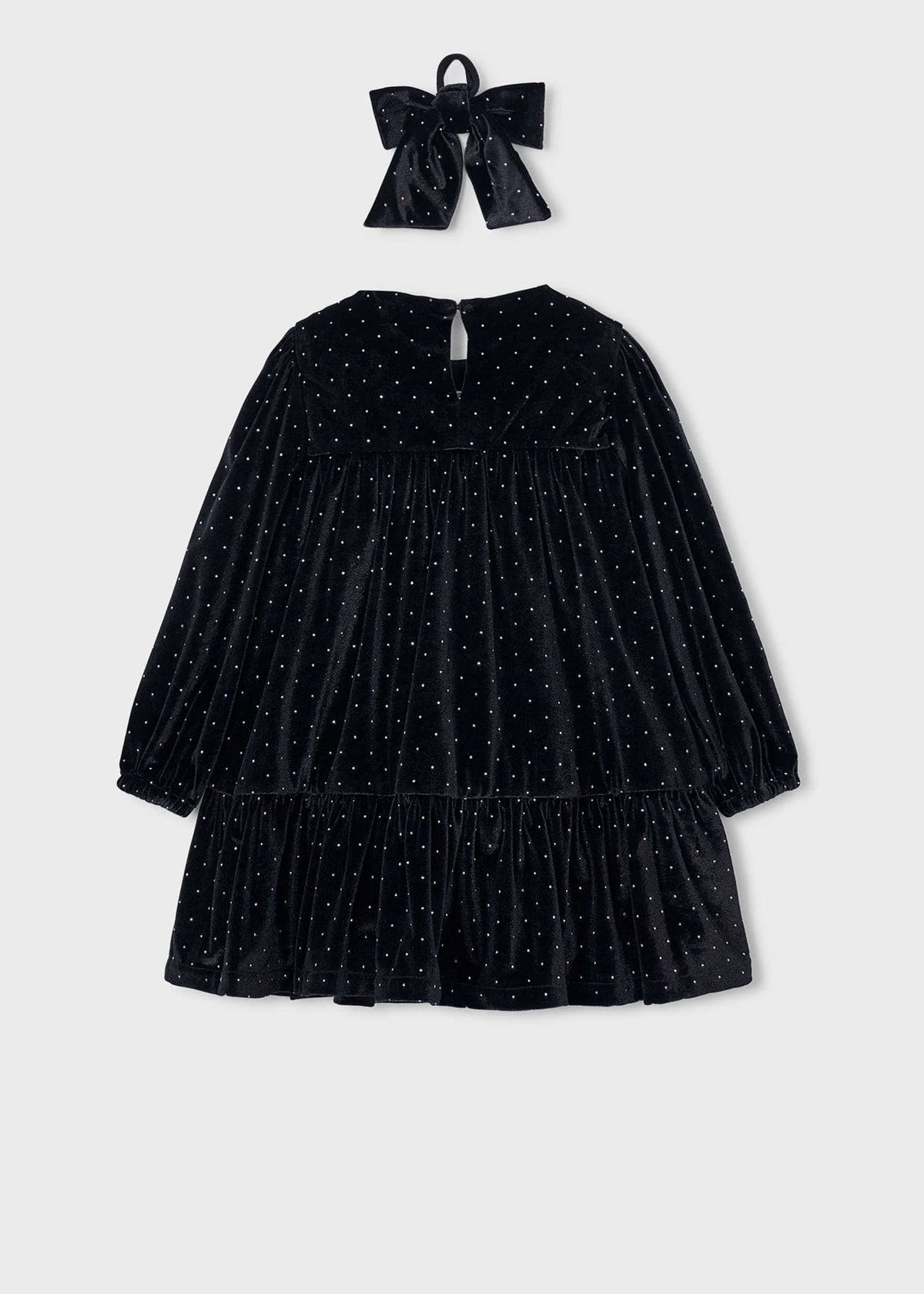 Vestito velluto con elastico per capelli bambina - Nero
