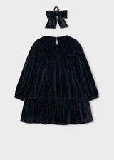 Vestito velluto con elastico per capelli bambina - Nero