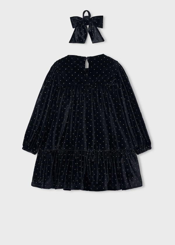 Vestito velluto con elastico per capelli bambina - Nero