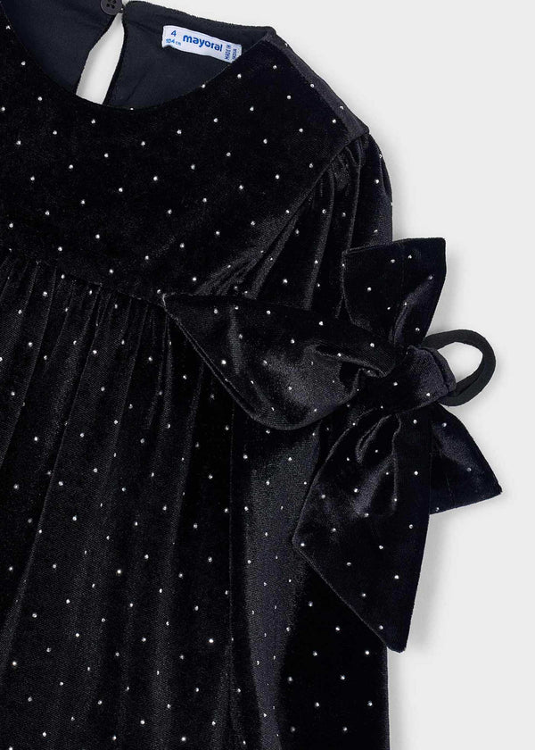 Vestito velluto con elastico per capelli bambina - Nero