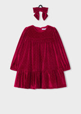 Vestito velluto con elastico per capelli bambina - Rosso
