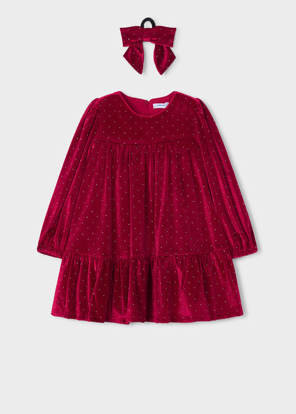 Vestito velluto con elastico per capelli bambina - Rosso