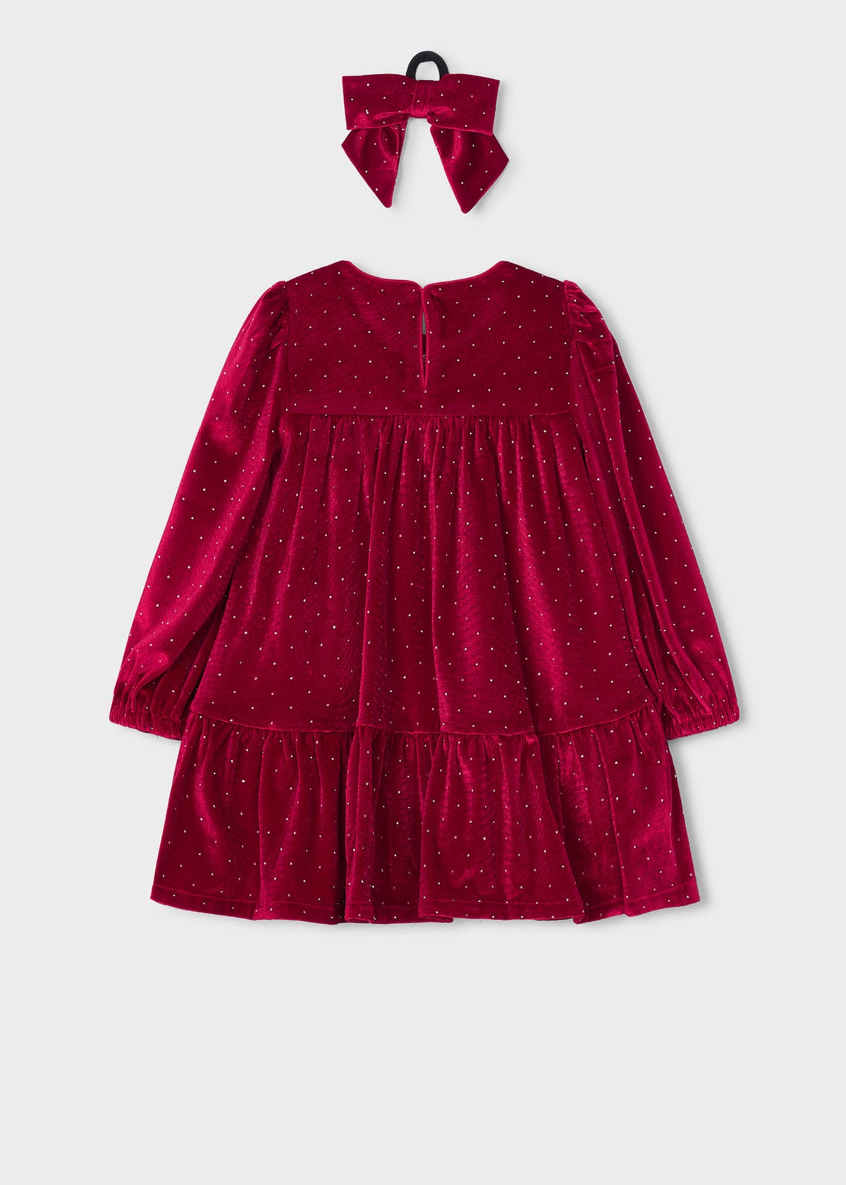 Vestito velluto con elastico per capelli bambina - Rosso