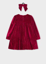 Vestito velluto con elastico per capelli bambina - Rosso