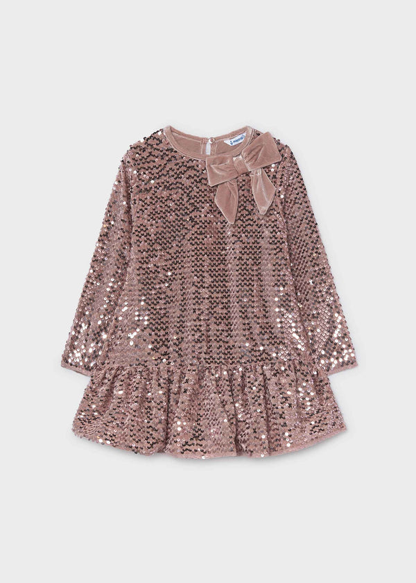 Vestito velluto con pallettes e fiocco bambina - Quarzo