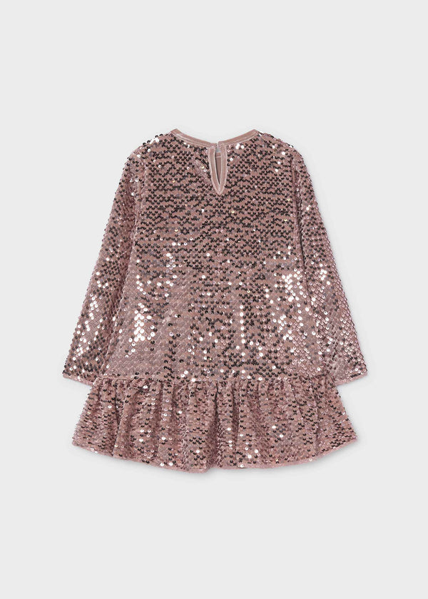 Vestito velluto con pallettes e fiocco bambina - Quarzo